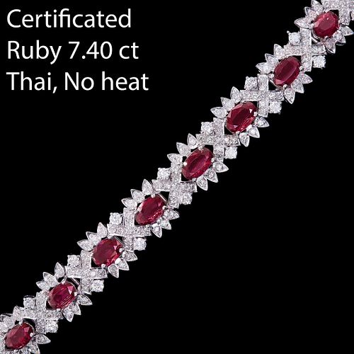 IMPORTANT CERTIFICATED RUBY AND DIAMOND BRACELET