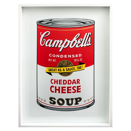 ANDY WARHOL. II. 63 : Campbells Cheddar Cheese Soup. Con sello en la parte posterior. Serigrafía sin número de tiraje. 81 x 48 cm.