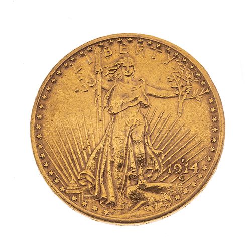 Moneda de 20 dólares en oro de 21k. Peso: 33.5 g.