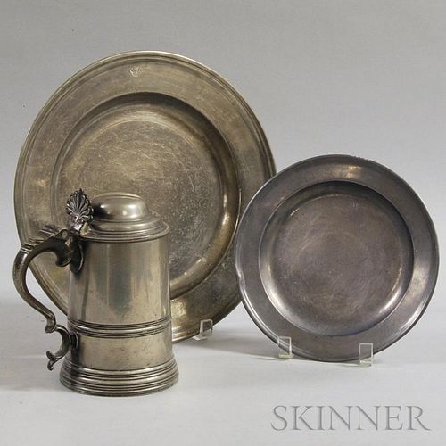 Pewter Tankard, Charger, and Plate