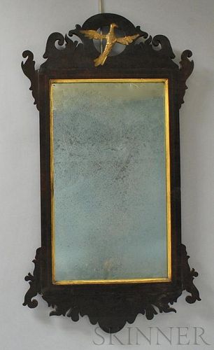 Chippendale Inlaid Mahogany Veneer Parcel-gilt   Scroll-frame Mirror