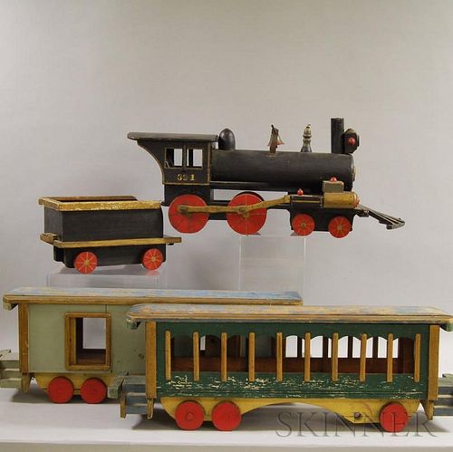 Carved and Painted Folk Art Train