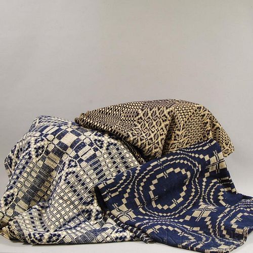 Three Blue and White Overshot Coverlets