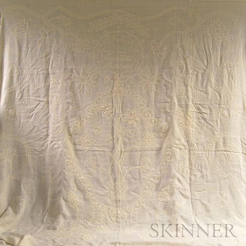 Embroidered White Cotton Bedcover