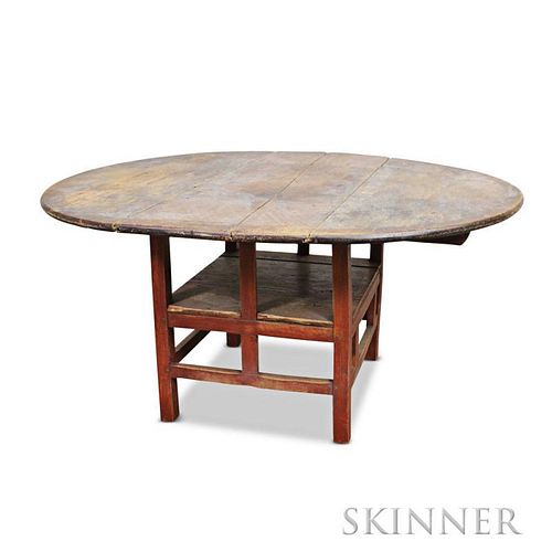 Red-stained Pine and Chestnut Round-top Hutch Table