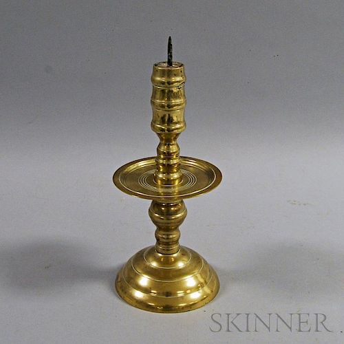 Large Turned Brass and Iron Pricket Candlestick