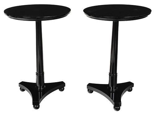 Pair Contemporary Black Lacquer Side Tables