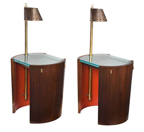 Pair David Easton Side Tables with Lamps