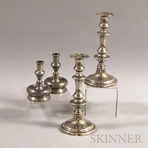 Two Pairs of Pewter Candlesticks