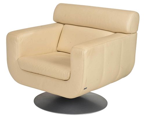 Contemporary Upholstered Leather Swivel Club Chair