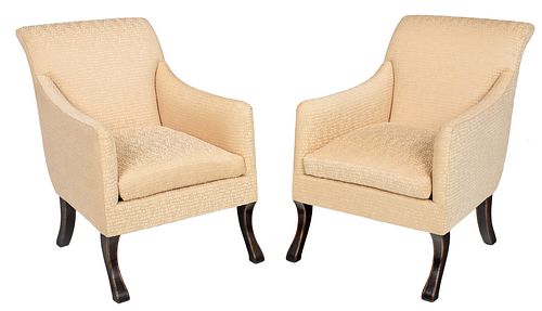 Pair Contemporary Regency Style Upholstered Club Chairs