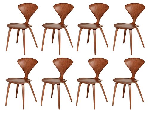 Set of Eight Norman Cherner Walnut Side Chairs