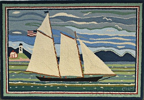 Mounted America's Cup Hooked Rug
