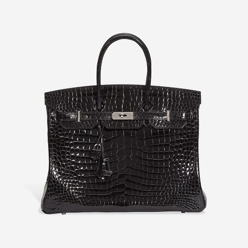 A shiny black Crocodile Porosus palladium hardware Birkin 35, Hermès 2013