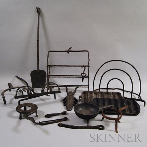Seventeen Wrought and Cast Iron Cooking Implements