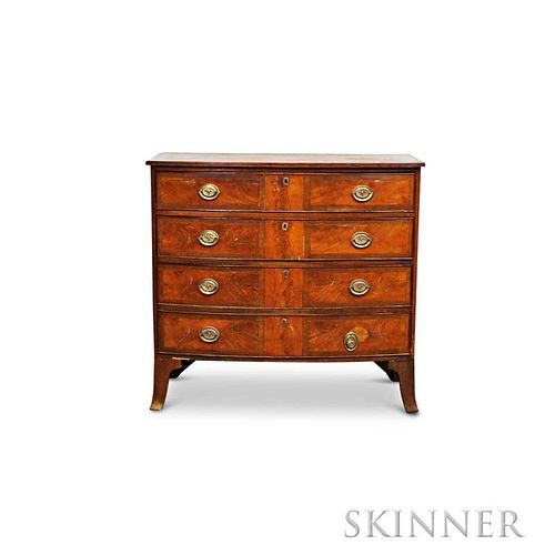 Federal Cherry, Mahogany, and Birch Veneer Bow-front Chest of Drawers