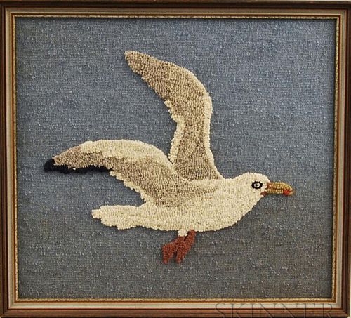 Framed Hooked Mat of a Seagull
