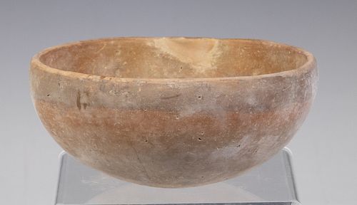NEOLITHIC TERRACOTTA POTTERY BOWL WITH PAINTED FISH DESIGN ON INTERIOR, YANGSHAO CULTURE, BAMPO TYPE, (4000-3000 BC)