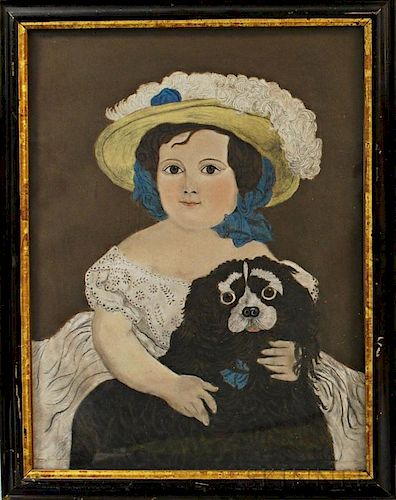 American School, 20th Century       Portrait of a Girl with a Spaniel.