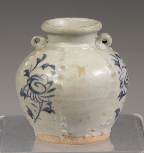 CHINESE YUAN DYNASTY (1250-1368) 14TH C. BLUE AND WHITE MINIATURE JAR
