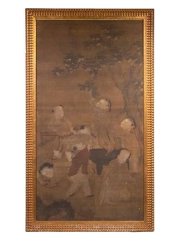 LARGE CHINESE WATERCOLOR ON SILK, 17TH C. LATE MING