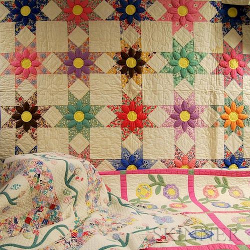 Three Floral Appliqued Quilts