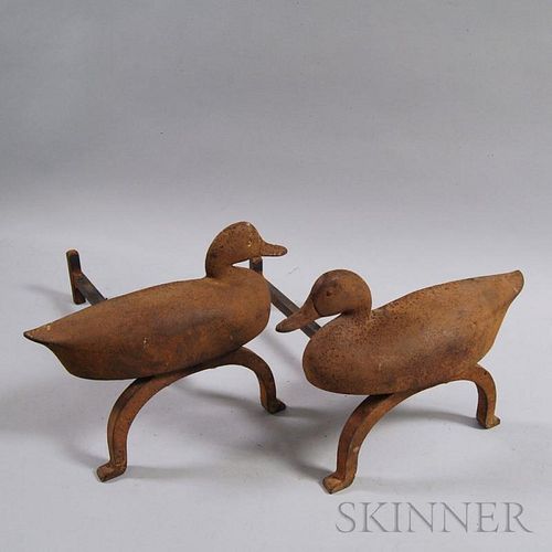 Pair of Cast Iron Duck-form Andirons