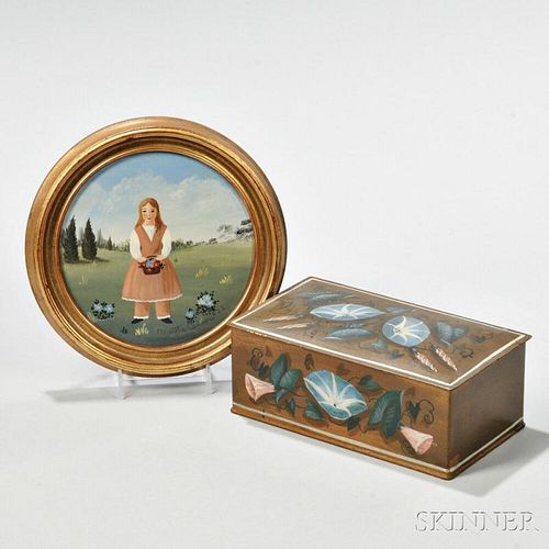 Martha Farham Cahoon Painted Rectangular Box and   Circular Portrait of a Young Girl