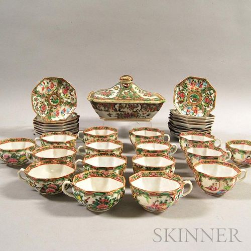 Thirty-five Pieces of Rose Medallion Porcelain