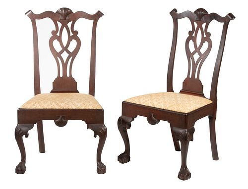 RARE PAIR OF 18TH C. NEW YORK CHIPPENDALE WALNUT CHAIRS PURPORTEDLY FROM THE GEN. JOHN CADWALADER HOUSE