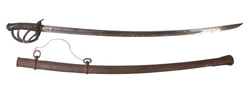 SCARCE US CIVIL WAR MODEL 1840 C&J (CLEMEN & JUNG) HEAVY CAVALRY SWORD WITH SCABBARD