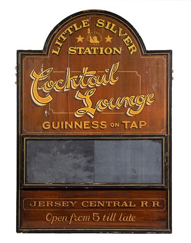 HAND PAINTED ADVERTISING SIGN: "LITTLE SILVER STATION - JERSEY CENTRAL RR"