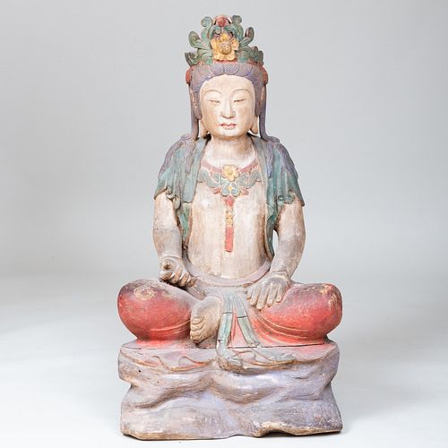 Chinese Polychromed Wood Figure of Buddha