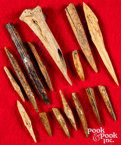 Fifteen Native American Indian ancient bone awls