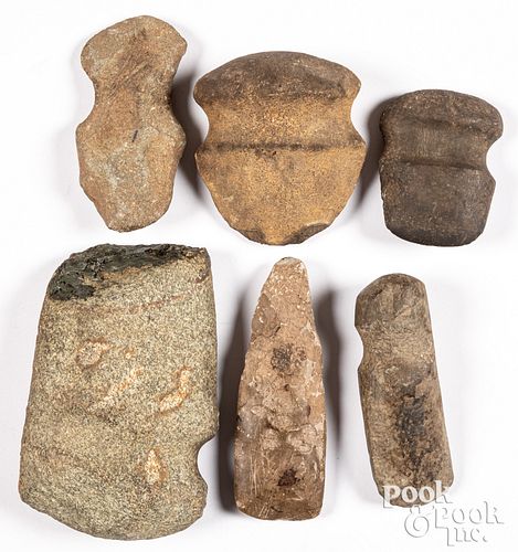 Six ancient stone tools