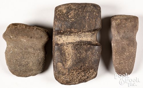 Three Native American Indian stone axe heads