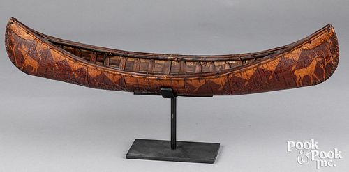 Native American Indian birch bark canoe model