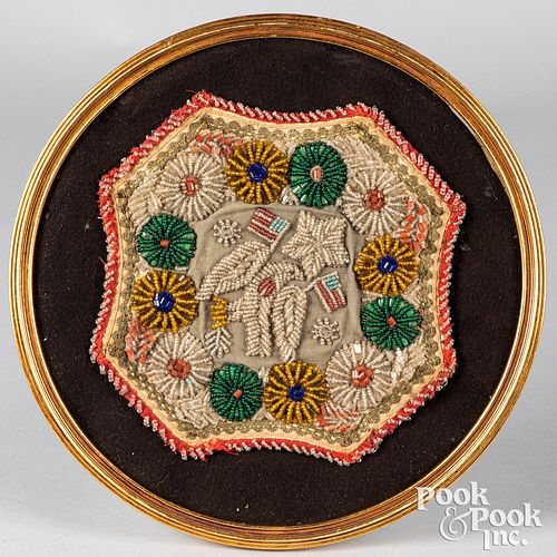 Iroquois Indian beadwork trade cloth panel