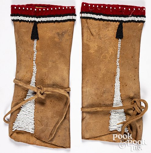 Pair of Woodlands Indian beaded leggings, 20th c.