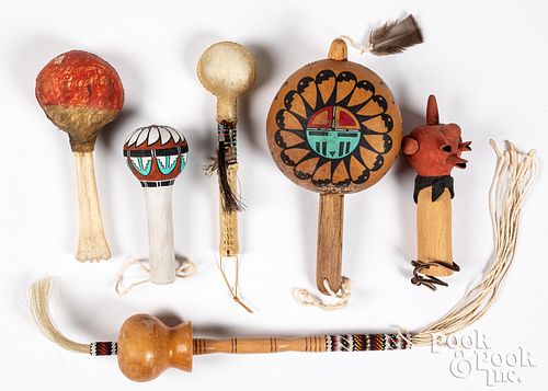 Six Native American Indian rattles