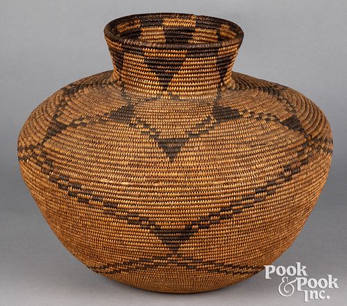 Apache Indian rounded olla-form coiled basket