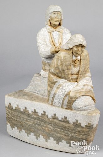 Alabaster statue of two Navajo women