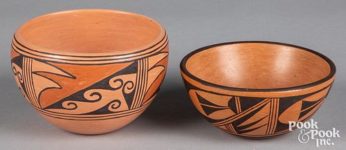 Two Hopi-Tewa Indian polychrome pottery bowls