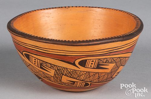 Hopi-Tewa Indian polychrome pottery bowl