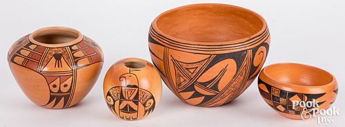 Four pieces of Hopi Indian polychrome pottery