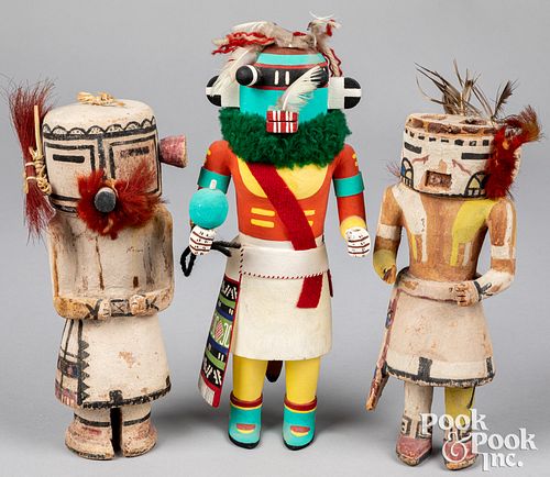 Three Hopi Indian kachina dolls
