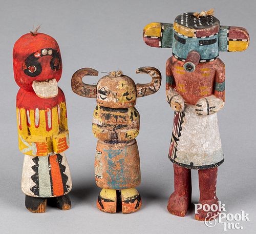 Three Native American Indian painted kachina dolls