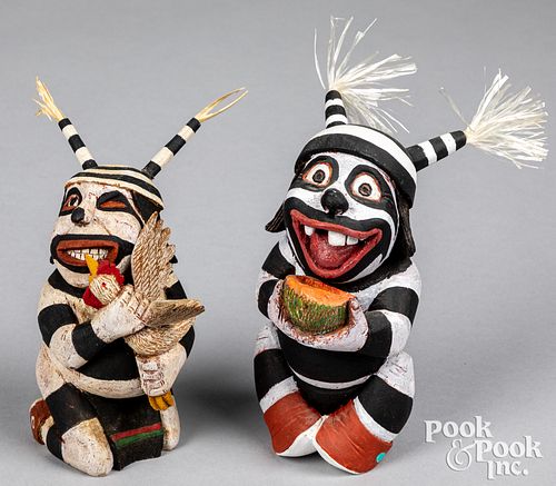 Two Hopi Indian jester kachina carved figures
