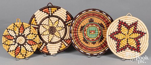 Four Hopi Indian hanging plaque baskets