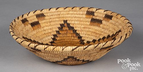 Papago Indian coiled polychrome basket bowl